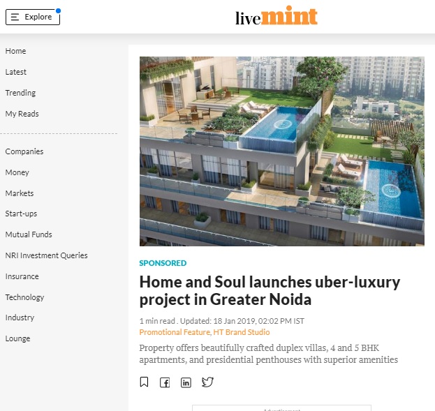 Home and Soul launches uber-luxury project in Greater Noida